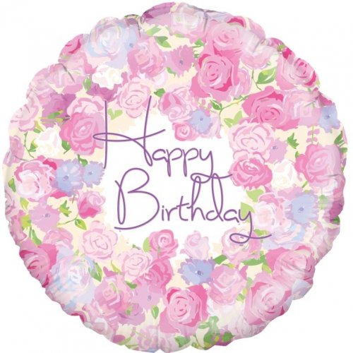 Happy Birthday Vintage Floral Round Foil Balloon 1pc