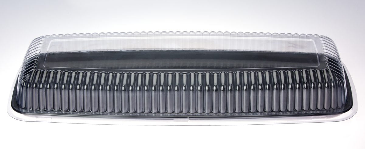22" Black Rectangular Serving Platter with clear Lid 1pc