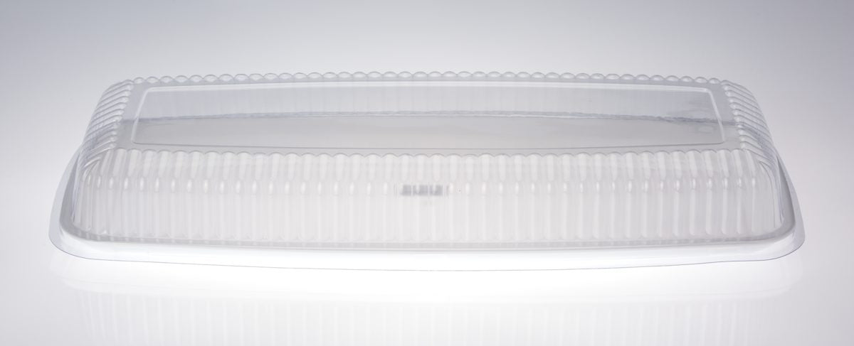 22" White Rectangular Serving Platter with clear Lid 1pc
