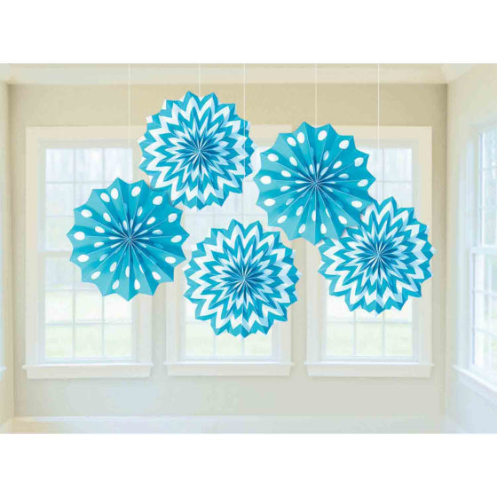 FAN DECORATIONS PRINTED PAPER CARIBBEAN BLUE