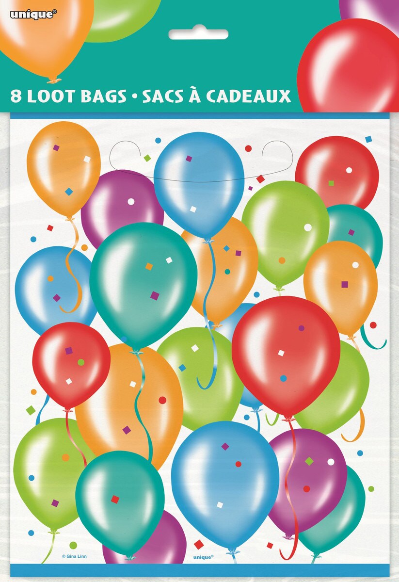 Balloon Birthday 8 Loot Bags 22.5cm H x 18cm W (9" x 7.25")
