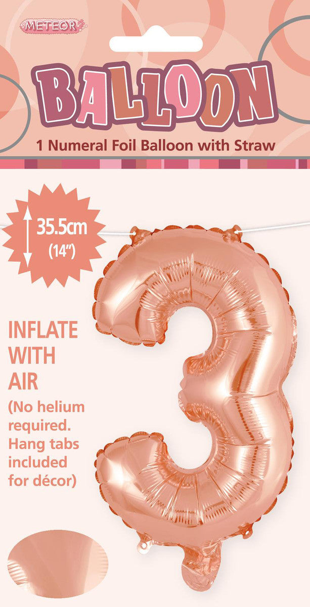 ROSE GOLD "3" NUMERAL FOIL BALLOON 35CM (14")
