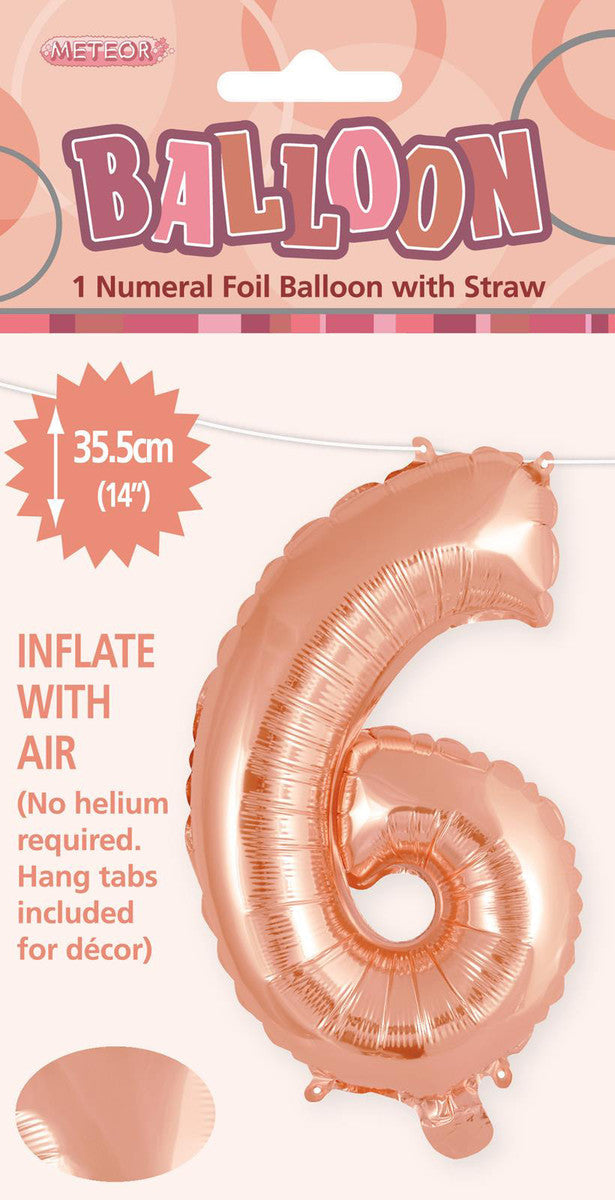 ROSE GOLD "6" NUMERAL FOIL BALLOON 35CM (14")