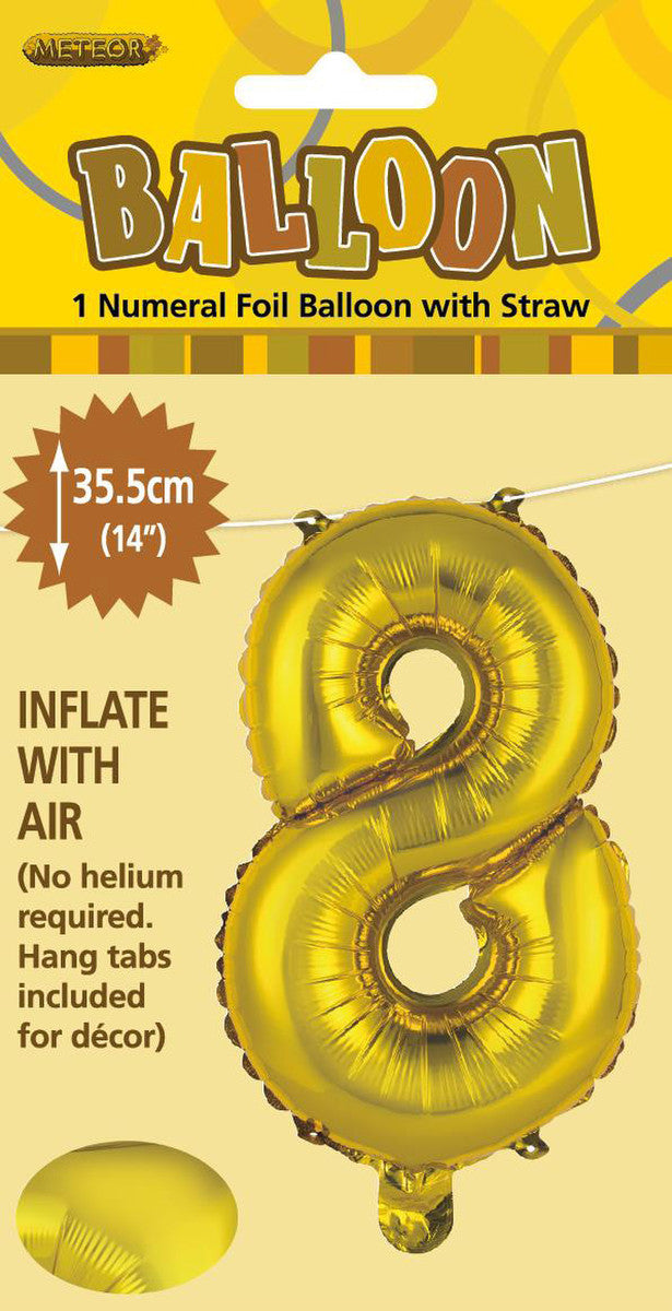 GOLD "8" NUMERAL FOIL BALLOON 35CM (14")