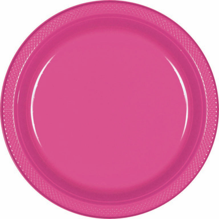 Plastic Round Plates (9"/23cm) 20Pack- Bright Pink