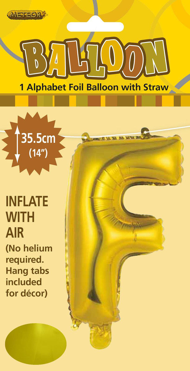 GOLD "F" ALPHABET FOIL BALLOON 35CM (14")