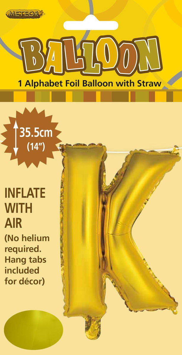 GOLD "K" ALPHABET FOIL BALLOON 35CM (14")