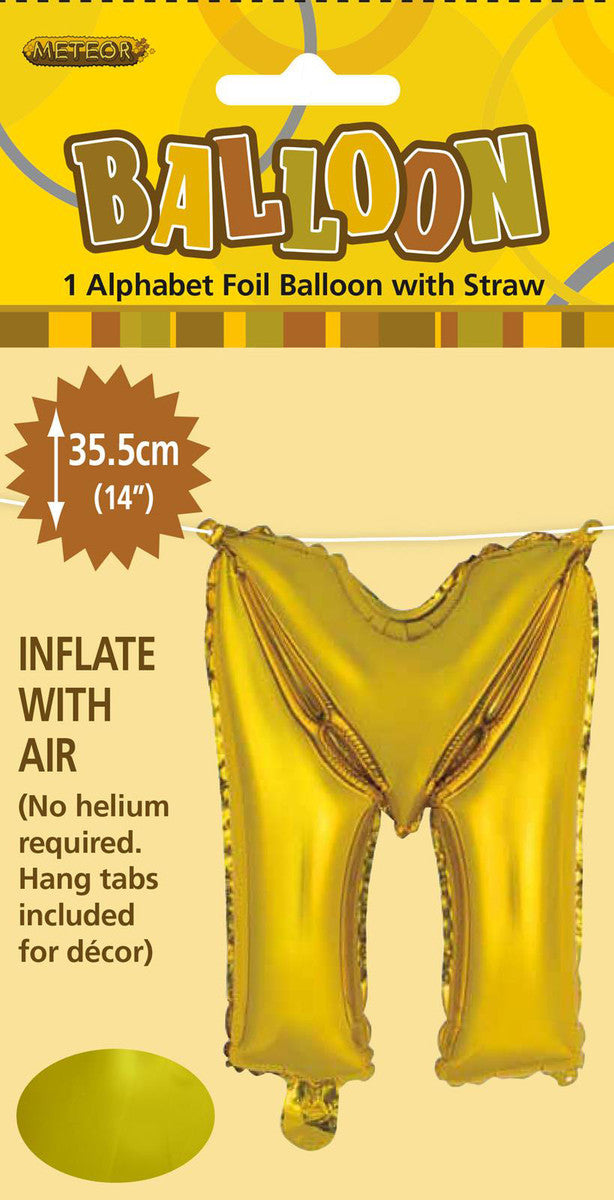 GOLD "M" ALPHABET FOIL BALLOON 35CM (14")