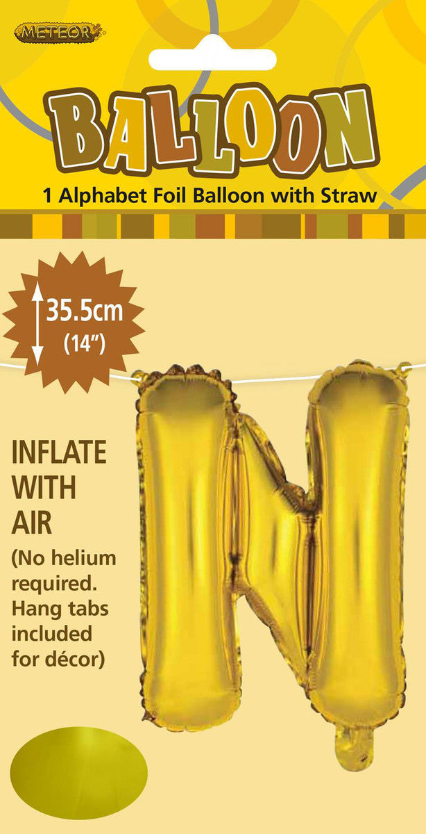 GOLD "N" ALPHABET FOIL BALLOON 35CM (14")
