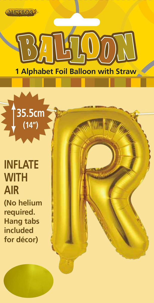 GOLD "R" ALPHABET FOIL BALLOON 35CM (14")
