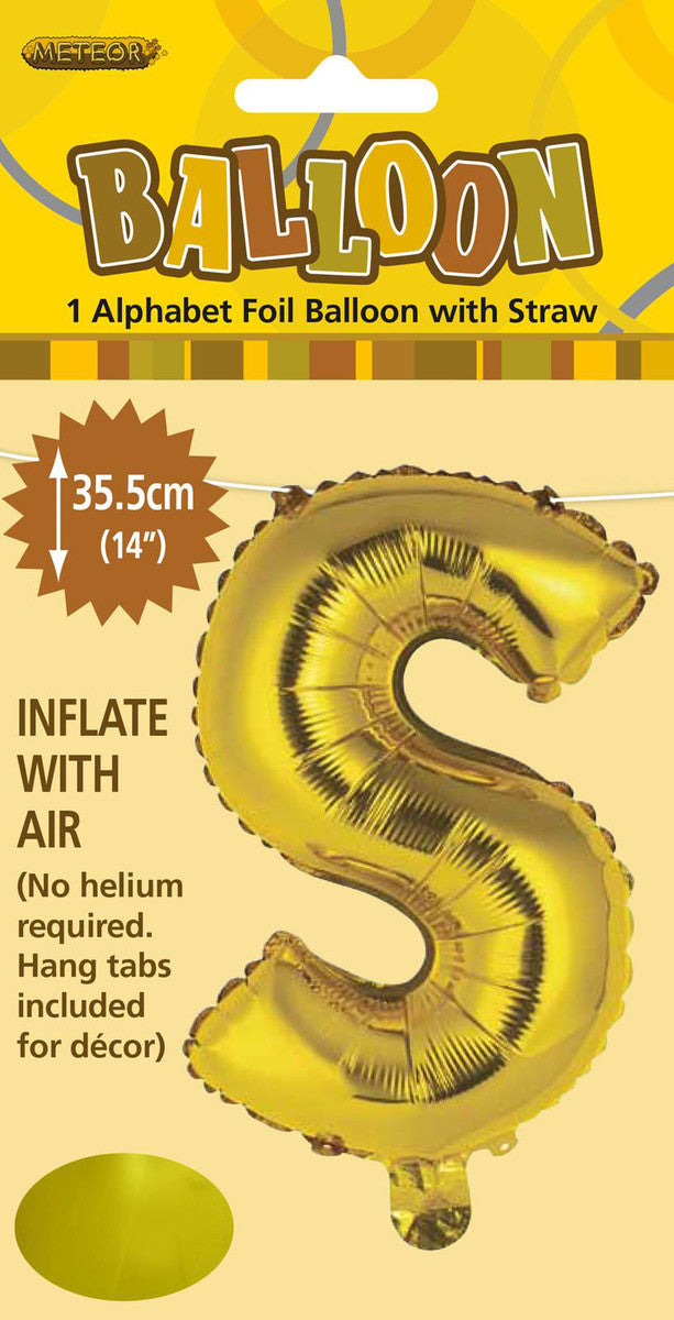 GOLD "S" ALPHABET FOIL BALLOON 35CM (14")