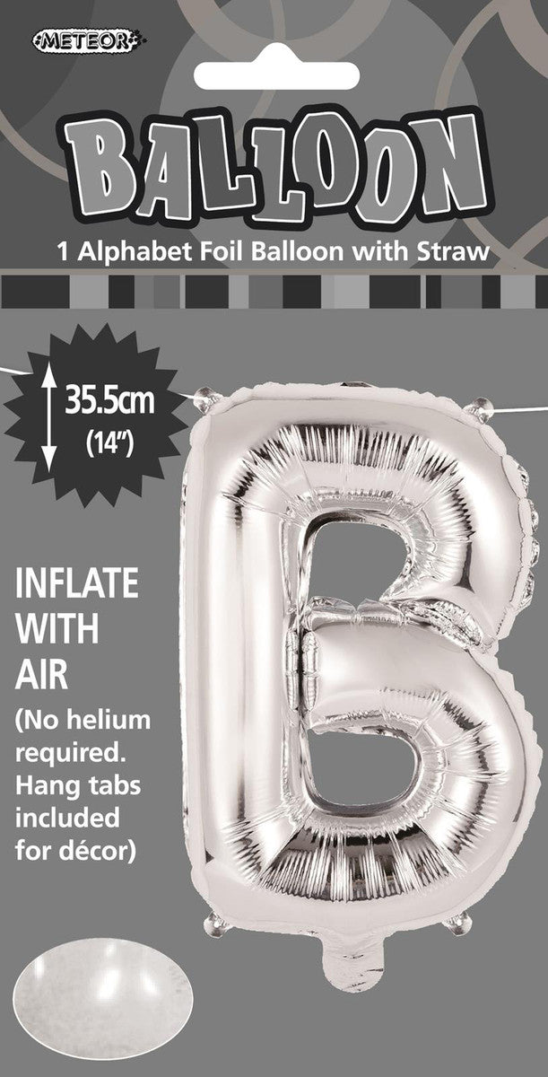 SILVER "B" ALPHABET FOIL BALLOON 35CM (14")