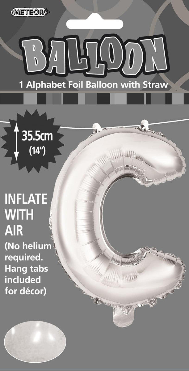 SILVER "C" ALPHABET FOIL BALLOON 35CM (14")