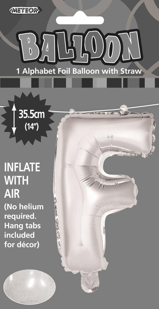 SILVER "F" ALPHABET FOIL BALLOON 35CM (14")