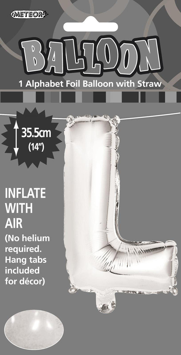 SILVER "L" ALPHABET FOIL BALLOON 35CM (14")