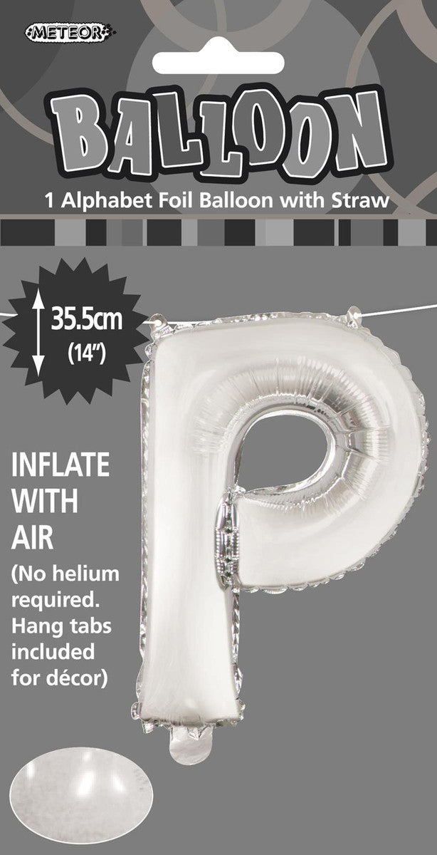 SILVER "P" ALPHABET FOIL BALLOON 35CM (14")