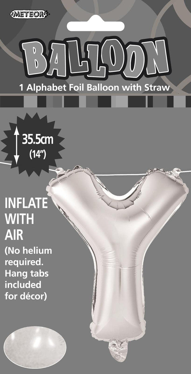SILVER "Y" ALPHABET FOIL BALLOON 35CM (14")