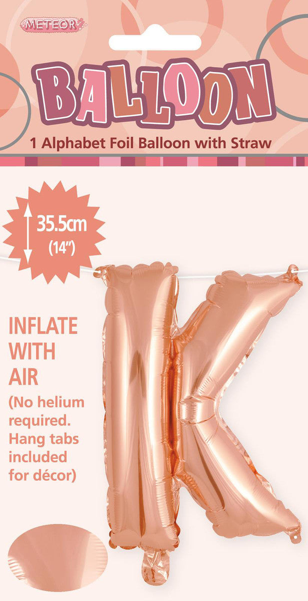 ROSE GOLD "K" ALPHABET FOIL BALLOON 35CM (14")