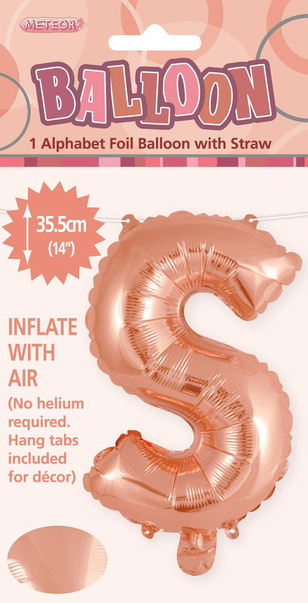 ROSE GOLD "S" ALPHABET FOIL BALLOON 35CM (14") Air Fill Only