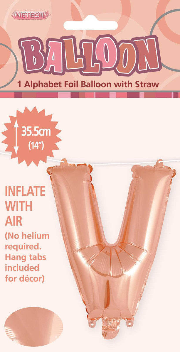 ROSE GOLD "V" ALPHABET FOIL BALLOON 35CM (14")