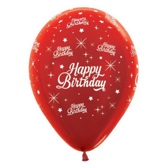 SEMPERTEX 30CM HAPPY BIRTHDAY TWINKLING STARS METALLIC RED LATEX BALLOONS, 25PK