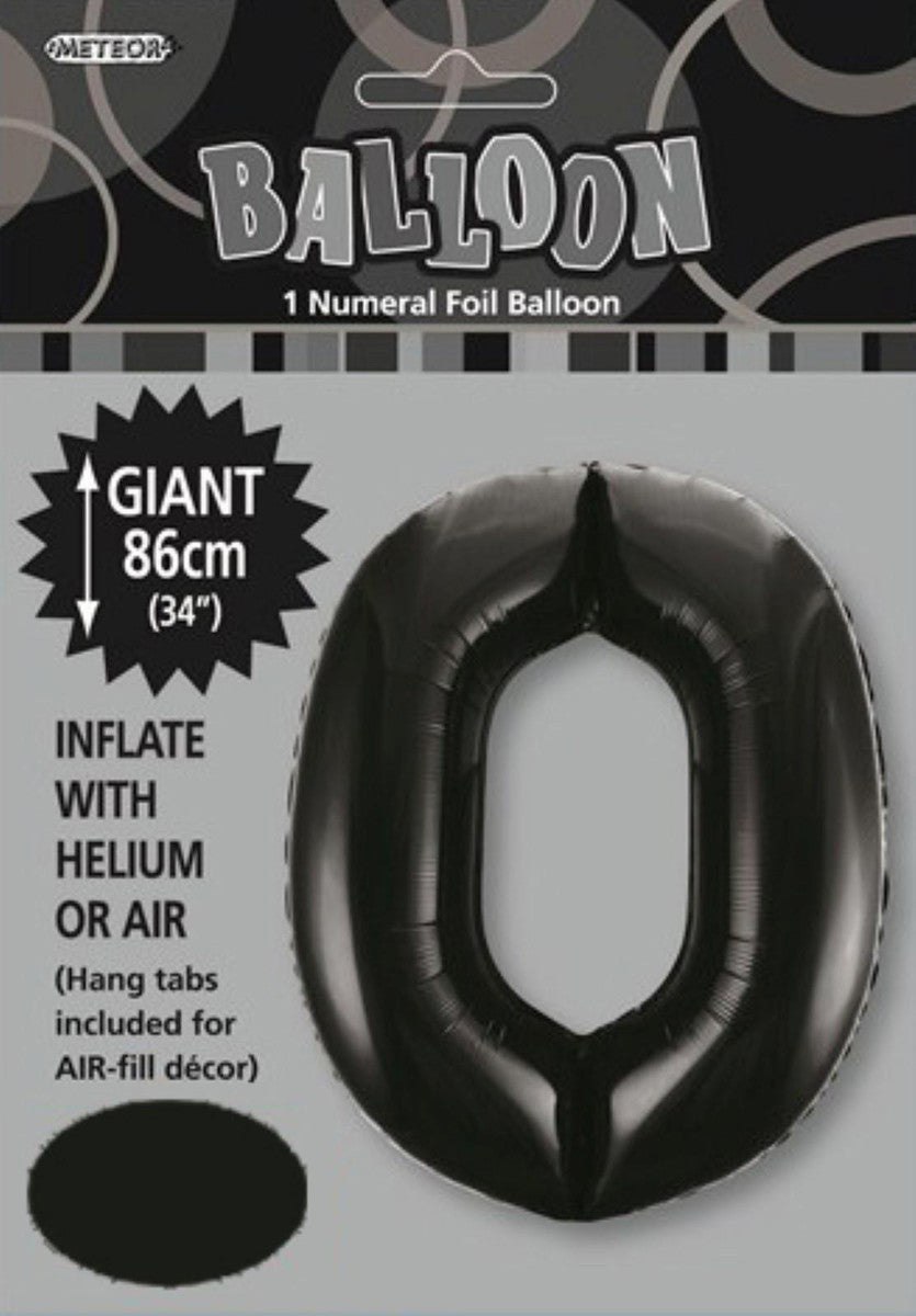 BLACK "0" NUMERAL FOIL BALLOON 86CM (34")