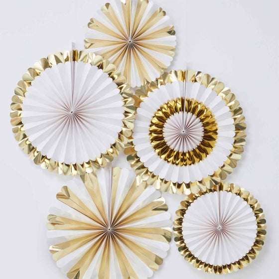 OH BABY! FAN DECORATIONS GOLD AND WHITE