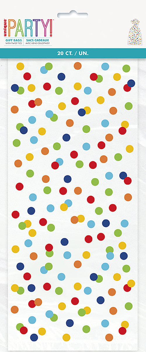 RAINBOW Polka Dot 20 Cello Bags 28cm H X 13CM W (11" X 5")