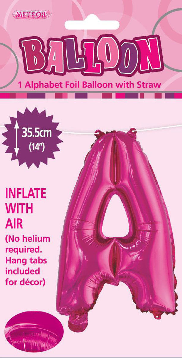 HOT PINK "A" ALPHABET FOIL BALLOON 35CM (14") Air Fill Only