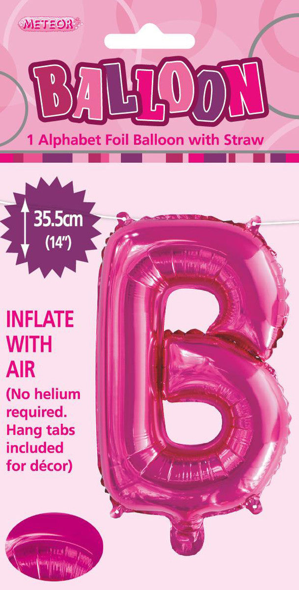 HOT PINK "B" ALPHABET FOIL BALLOON 35CM (14") air fill only