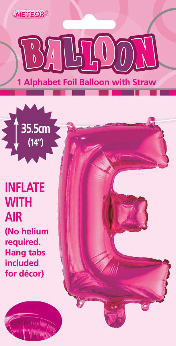 HOT PINK "E" ALPHABET FOIL BALLOON 35CM (14") Air fill only