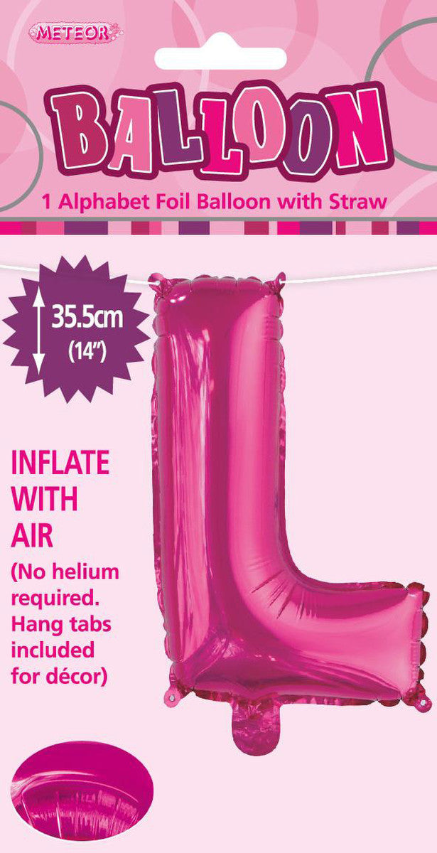 HOT PINK "L" ALPHABET FOIL BALLOON 35CM (14") Air Fill only