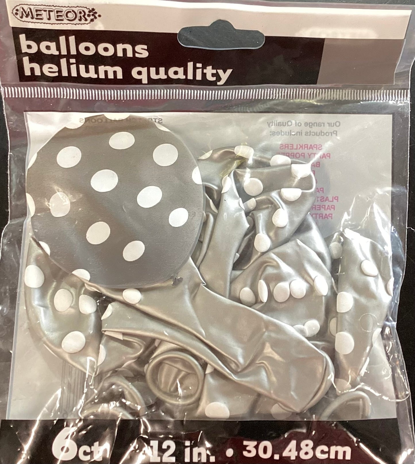 6 Silver Dotted Balloons NIS Packaging & Party Supply