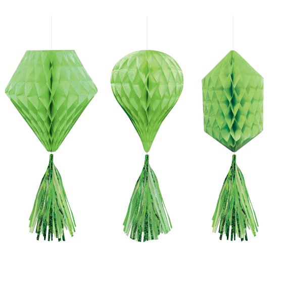 MINI HONEYCOMB HANGING DECORATIONS KIWI GREEN 3PK