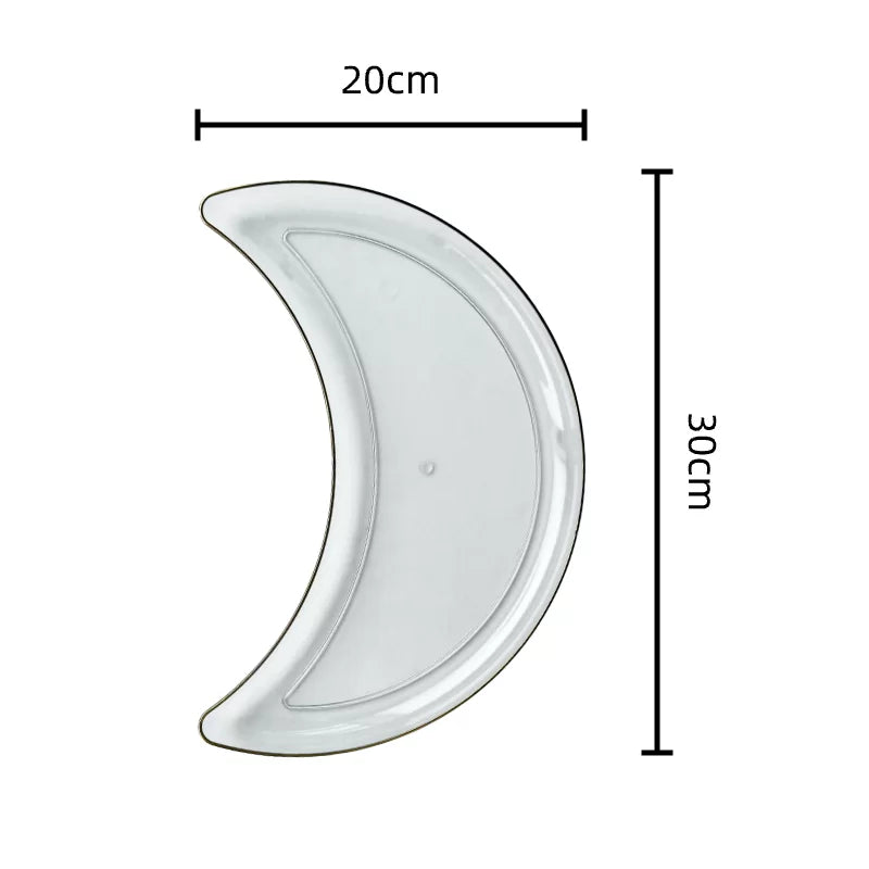 Moon Shape Plastic Reusable clear Plate with gold Rim 1pc 20*30cm