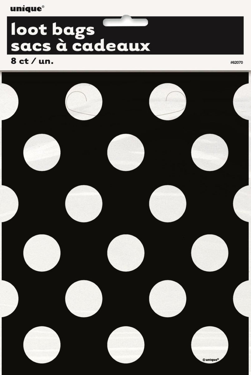 DOTS MIDNIGHT BLACK 8 LOOT BAGS 22.5CM H X 18CM W (9" X 7.25")