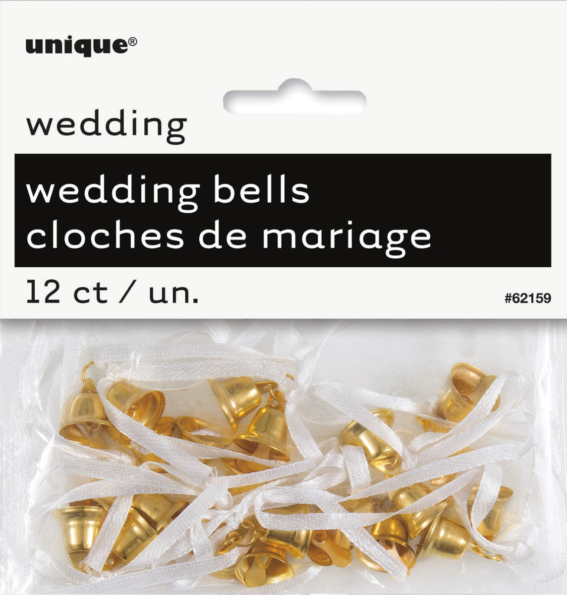 12 GOLD WEDDING BELLS Plastic Gold