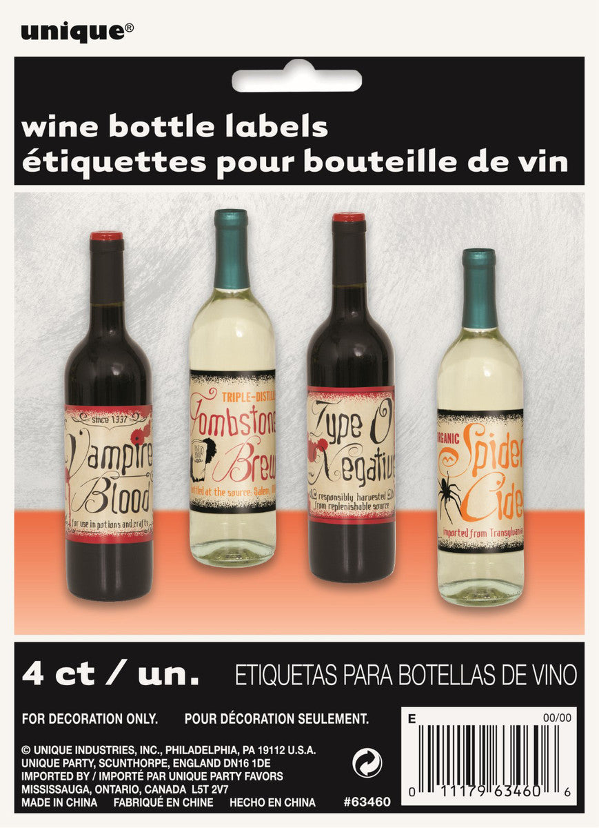 Vinatge Halloween Wine Bottle Labels 4pk