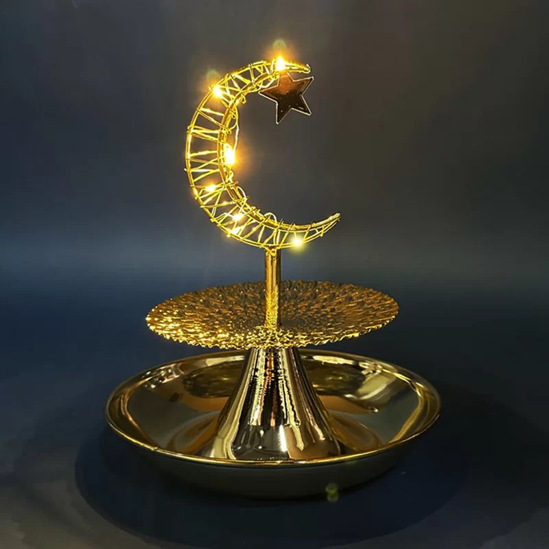 2 Tier Ramadan Serving Trays with Moon LED Light 25*29cm