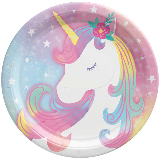 ENCHANTED UNICORN 17CM ROUND PAPER PLATES 8pk