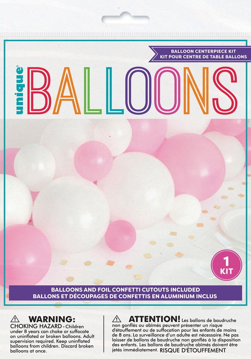 Balloon Centrepiece Kit - Pink & White - Kit Includes 20 Balloons & 20 Foil Cutouts