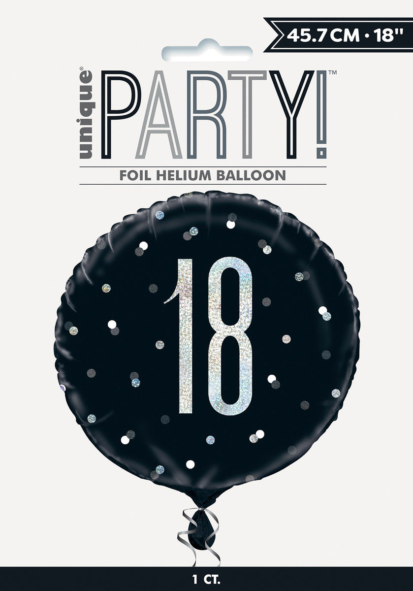 BLACK AND SILVER "18" 45CM (18") FOIL PRISMATIC BALLOON