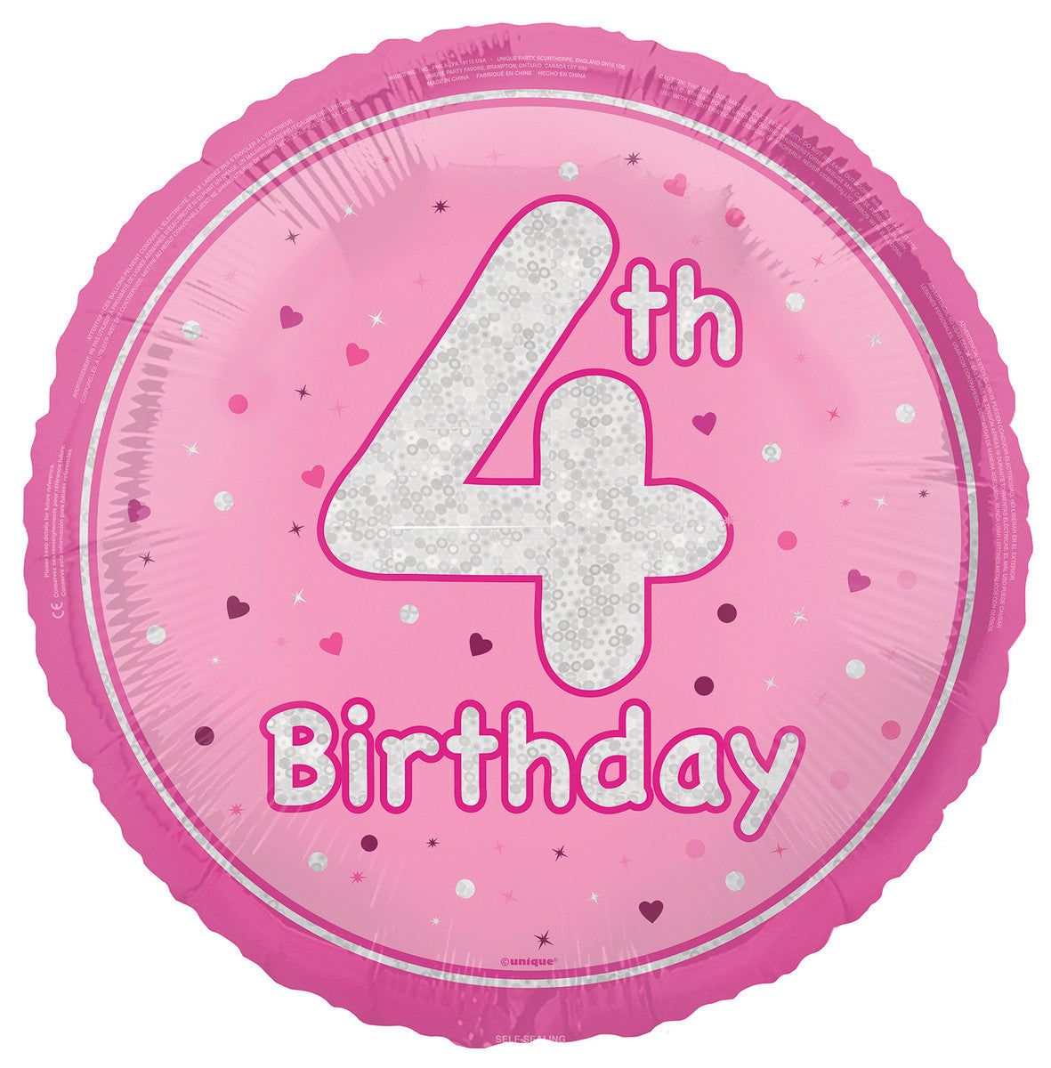 Glitz Pink "4th Birthday" 45cm (18") Foil Prismatic Balloon