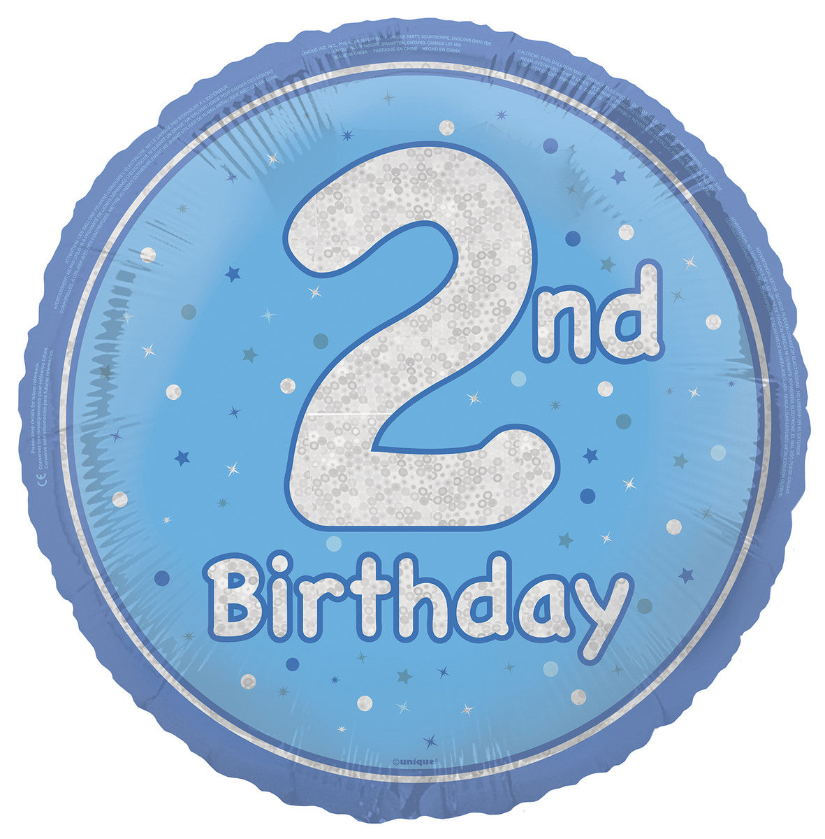 Glitz Blue "2nd Birthday" 45cm (18") Foil Prismatic Balloon