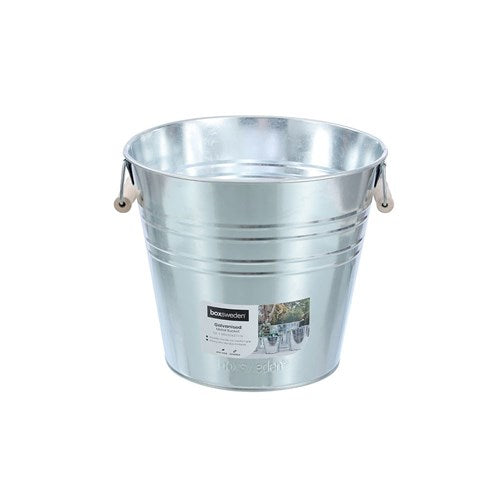 METAL ICE BUCKET WOOD HANDLES 12L GALVANISED 30X30X27cm