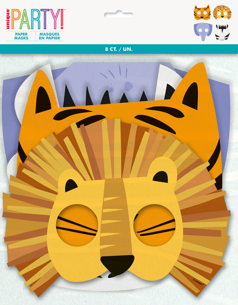 ANIMAL SAFARI 8 Paper Masks NIS Packaging & Party Supply