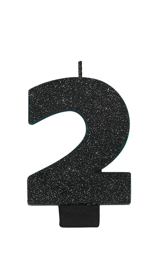 Black Glitter Candle Number #2 NIS Packaging & Party Supply