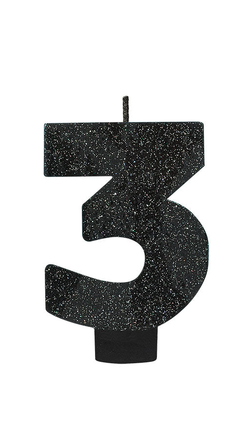 Black Glitter Candle Number #3 NIS Packaging & Party Supply