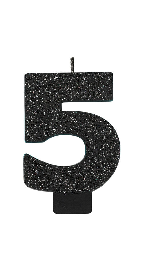 Black Glitter Candle Number #5 NIS Packaging & Party Supply