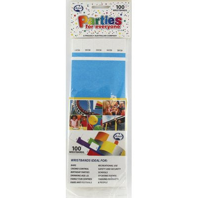Buy Bright Blue Tyvek Wristband 100pk at NIS Packaging & Party Supply Brisbane, Logan, Gold Coast, Sydney, Melbourne, Australia